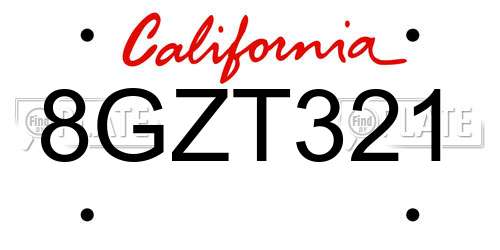 8GZT321 California License Plate