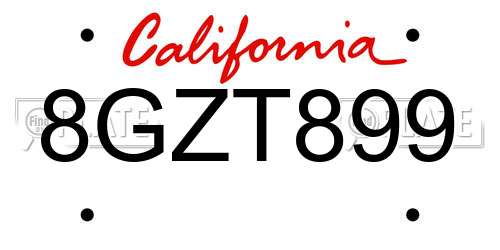 8GZT899 California License Plate