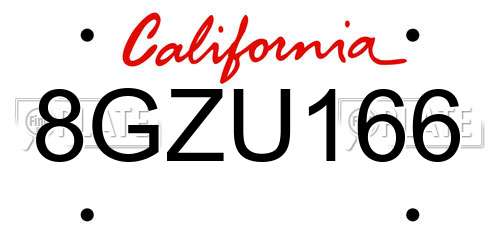 8GZU166 California License Plate