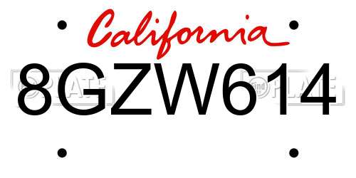 8GZW614 California License Plate
