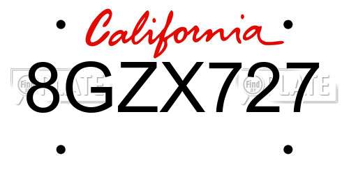 8GZX727 California License Plate