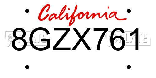 8GZX761 California License Plate