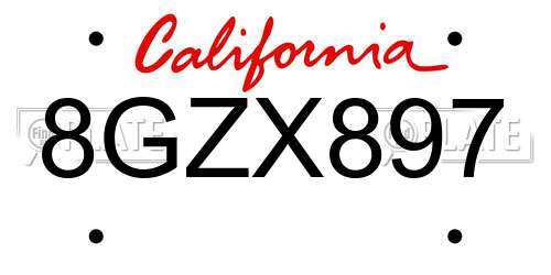 8GZX897 California License Plate