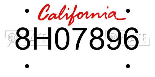 8H07896 California License Plate