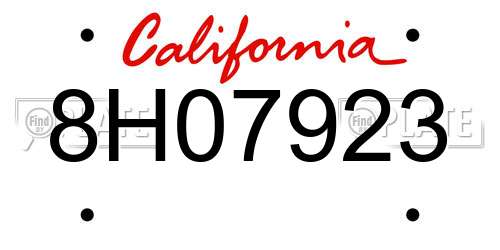 8H07923 California License Plate
