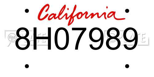 8H07989 California License Plate