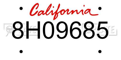 8H09685 California License Plate