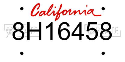 8H16458 California License Plate