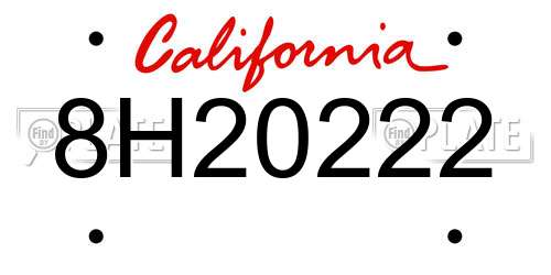 8H20222 California License Plate