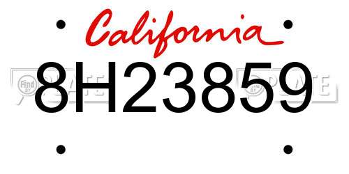 8H23859 California License Plate