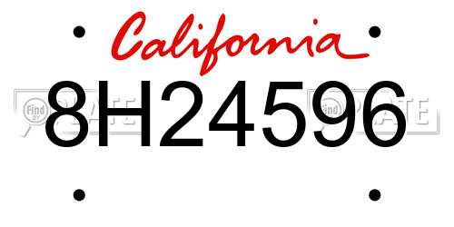 8H24596 California License Plate