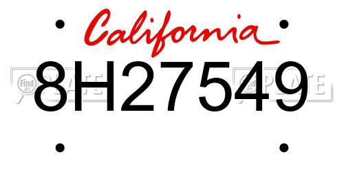 8H27549 California License Plate