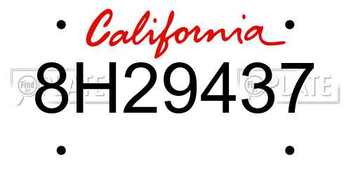 8H29437 California License Plate