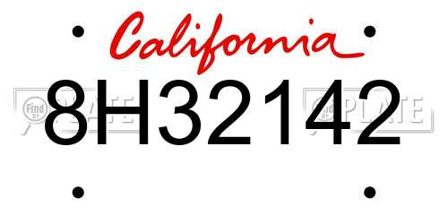 8H32142 California License Plate