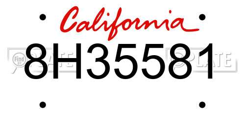 8H35581 California License Plate