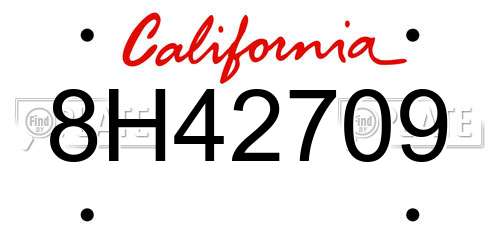 8H42709 California License Plate