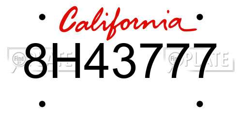 8H43777 California License Plate