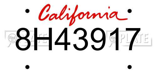 8H43917 California License Plate