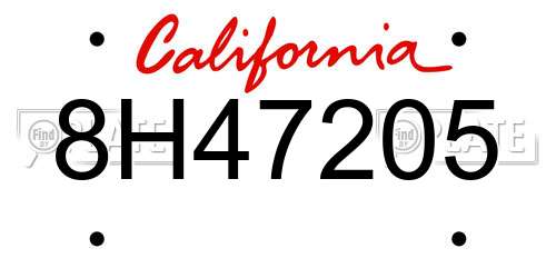 8H47205 California License Plate