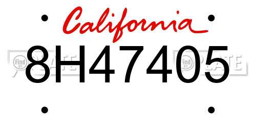 8H47405 California License Plate