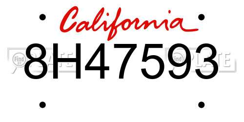 8H47593 California License Plate