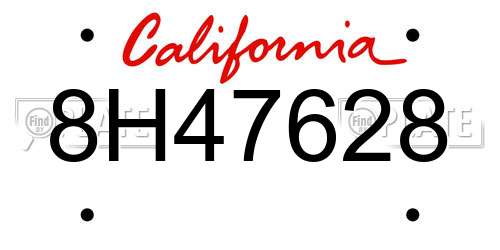 8H47628 California License Plate