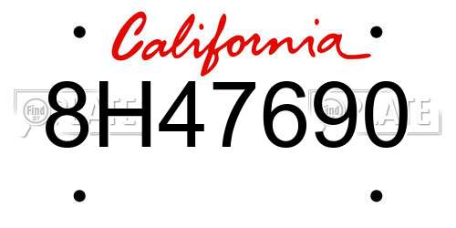 8H47690 California License Plate