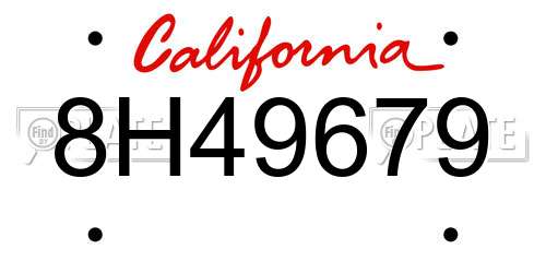 8H49679 California License Plate