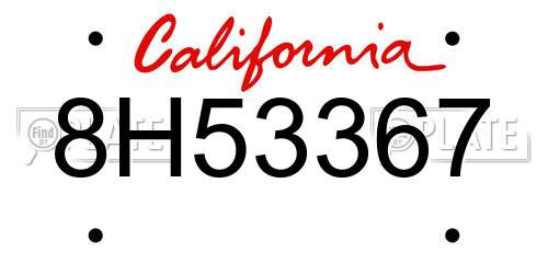 8H53367 California License Plate