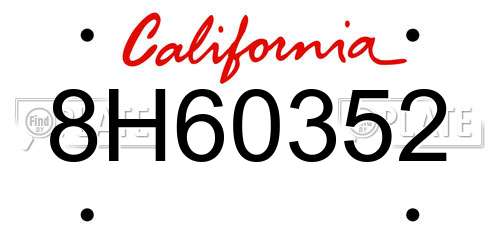 8H60352 California License Plate
