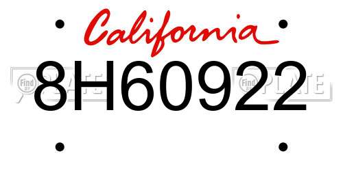 8H60922 California License Plate