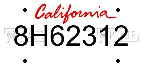 8H62312 California License Plate