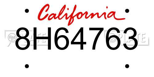 8H64763 California License Plate