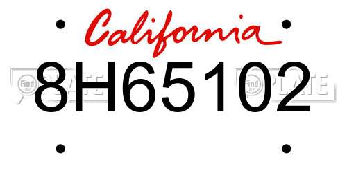 8H65102 California License Plate