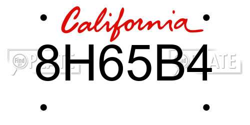8H65B4 California License Plate