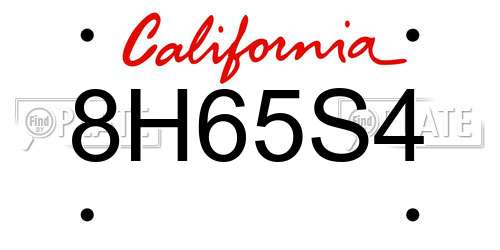 8H65S4 California License Plate