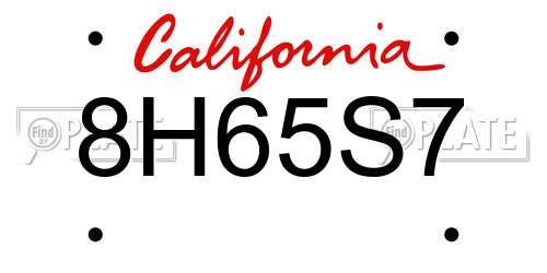 8H65S7 California License Plate