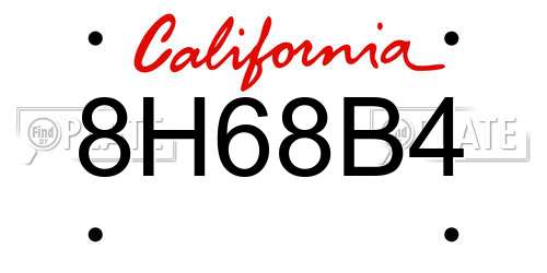 8H68B4 California License Plate