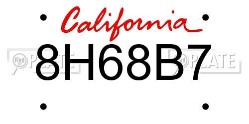 8H68B7 California License Plate