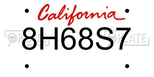 8H68S7 California License Plate