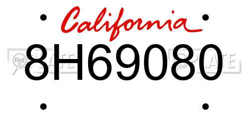 8H69080 California License Plate