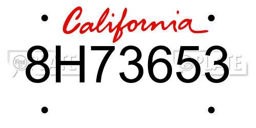 8H73653 California License Plate