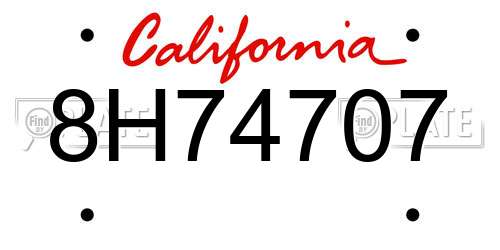 8H74707 California License Plate