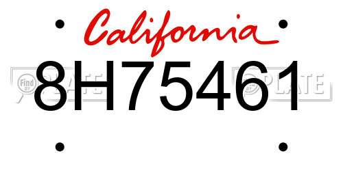 8H75461 California License Plate