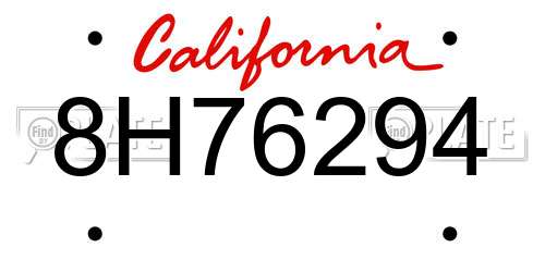 8H76294 California License Plate