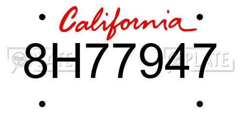 8H77947 California License Plate