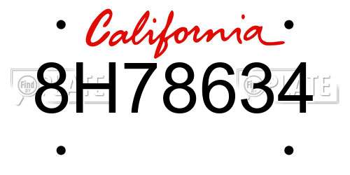 8H78634 California License Plate
