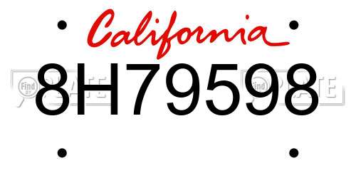 8H79598 California License Plate