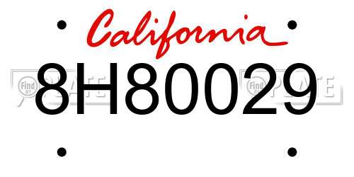 8H80029 California License Plate