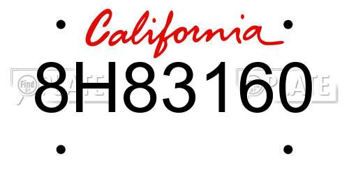 8H83160 California License Plate